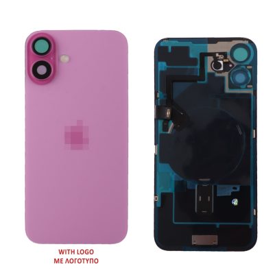 FOR IPHONE 16 PLUS BATTERY COVER + CAMERA LENS + METAL PLATE + FLASHLIGHT + CHARGING FLEX + NFC PINK