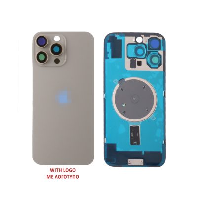 FOR IPHONE 16 PRO BATTERY COVER + CAMERA LENS + METAL PLATE + MAGSAFE TITANIUM NATURAL