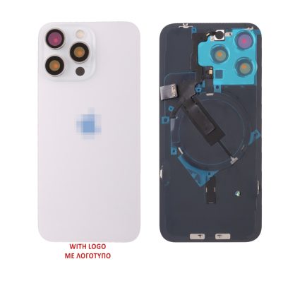 FOR IPHONE 15 PRO MAX BATTERY COVER + CAMERA LENS + METAL PLATE + FLASHLIGHT + CHARGING FLEX + NFC TITANIUM WHITE