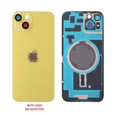 FOR IPHONE 14 BATTERY COVER + CAMERA LENS + METAL PLATE + MAGSAFE YELLOW