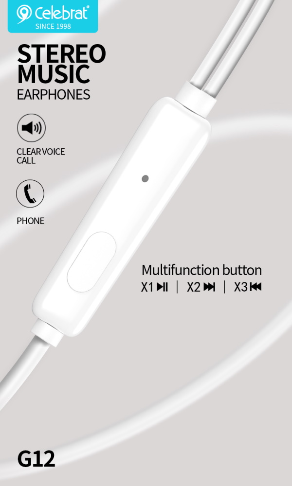 CELEBRAT earphones με μικρόφωνο G12, 3.5mm σύνδεση, Φ14.2mm, 1.2m, μαύρο - Image 3