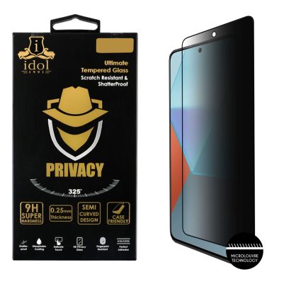 IDOL 1991 TEMPERED GLASS XIAOMI REDMI NOTE 13 PRO 5G 6.67" 9H 0.25mm PRIVACY ANTISPY SEMI CURVED FULL GLUE BLACK