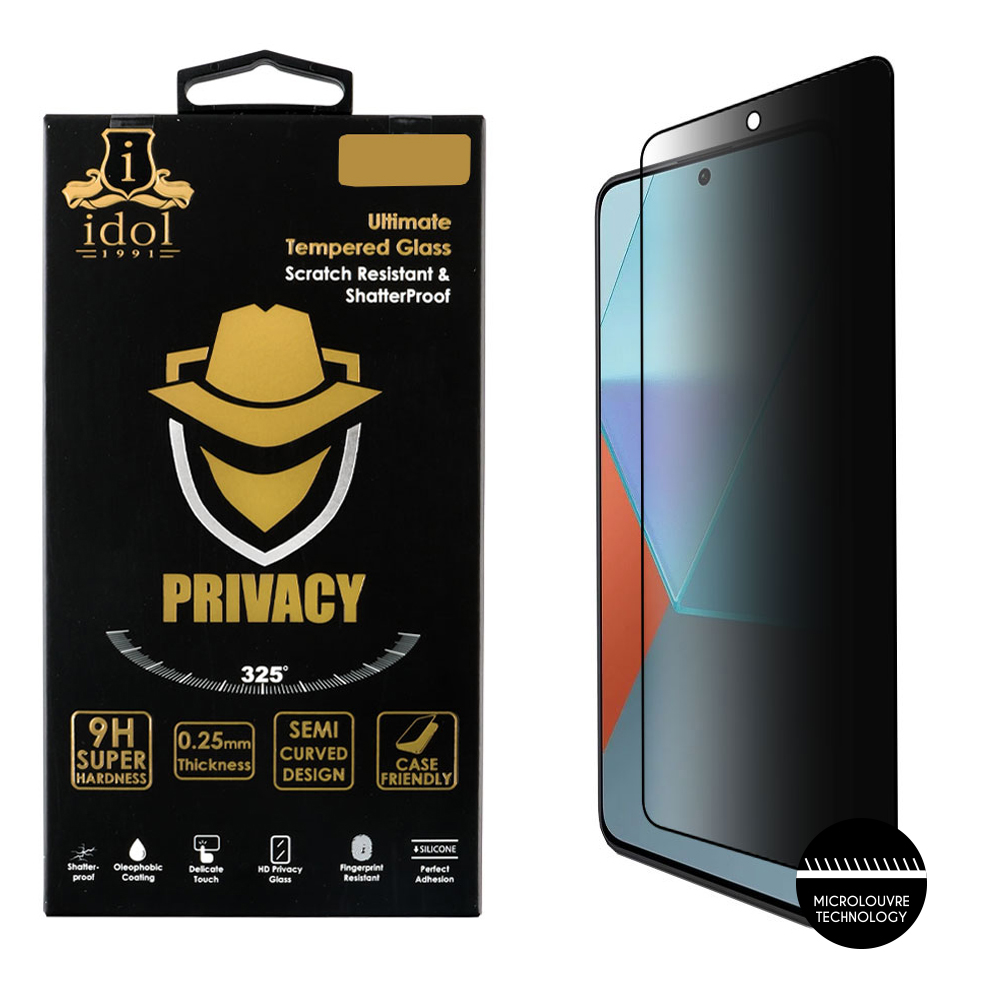 IDOL 1991 TEMPERED GLASS XIAOMI REDMI NOTE 13 PRO 5G 6.67" 9H 0.25mm PRIVACY ANTISPY SEMI CURVED FULL GLUE BLACK