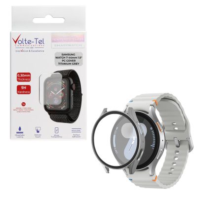 VOLTE-TEL TEMPERED GLASS SAMSUNG WATCH 7 44mm 1.5" 9H 0.30mm PC EDGE COVER WITH KEY 3D FULL GLUE FULL COVER TITANIUM GREY