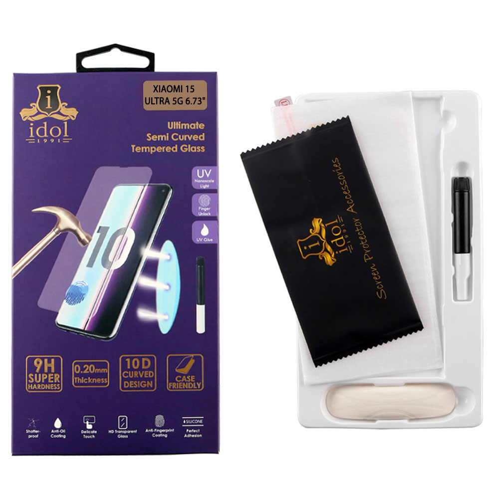 IDOL 1991 TEMPERED UV GLASS XIAOMI 15 ULTRA 5G 6.73" 9H 0.20mm 10D SEMI WITH GLUE-TOOL FINGER UNLOCK FULL COVER TRANSPA