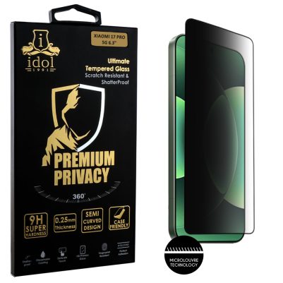 IDOL 1991 TEMPERED GLASS XIAOMI 17 PRO 5G 6.3" 9H 0.25mm PREMIUM PRIVACY ANTISPY SEMI CURVED FULL GLUE BLACK