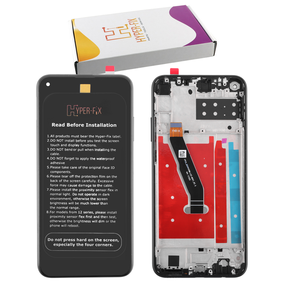 HUAWEI P40 LITE E ΟΘΟΝΗ + TOUCH SCREEN + LENS + FRAME HF-02353FMW BLACK HYPER-FIX SERVICE PACK