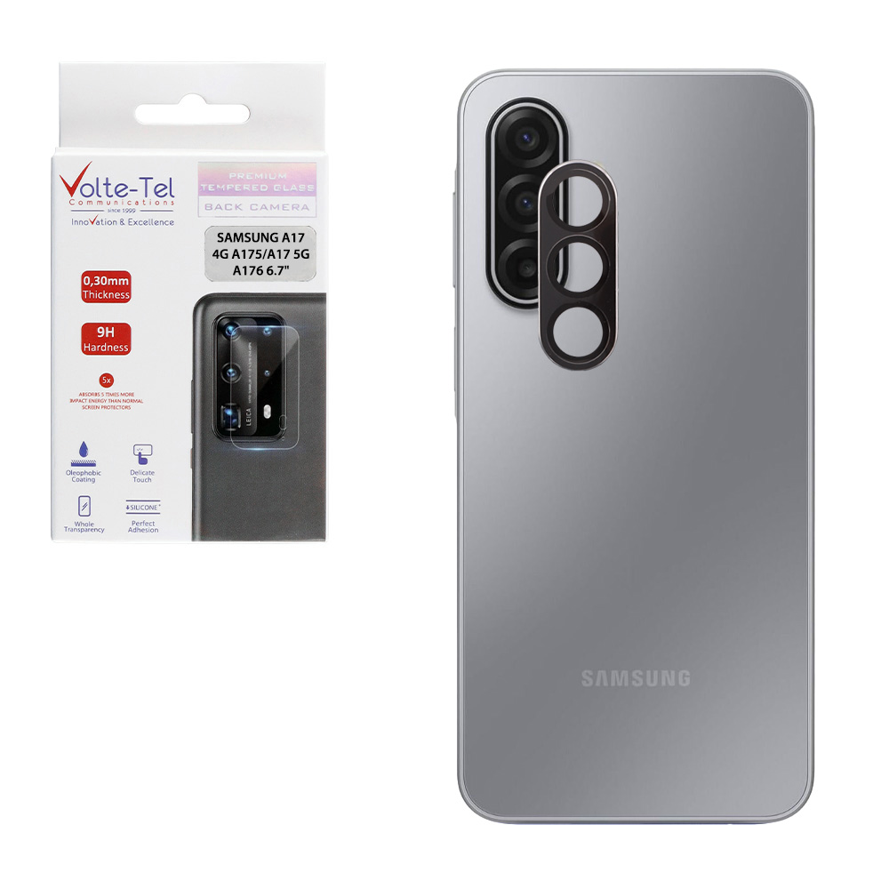 VOLTE-TEL CAMERA GLASS COVER SAMSUNG A17 4G A175/A17 5G Α176 6.7" 9H 0.30MM 3D AR ALUMINIUM-ELECTROPLATING FRAME BLACK