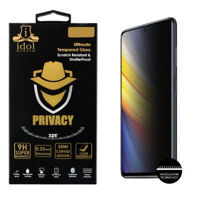 IDOL 1991 TEMPERED GLASS XIAOMI POCO X3/POCO X3 PRO 6.67" 9H 0.25mm PRIVACY ANTISPY SEMI CURVED FULL GLUE BLACK