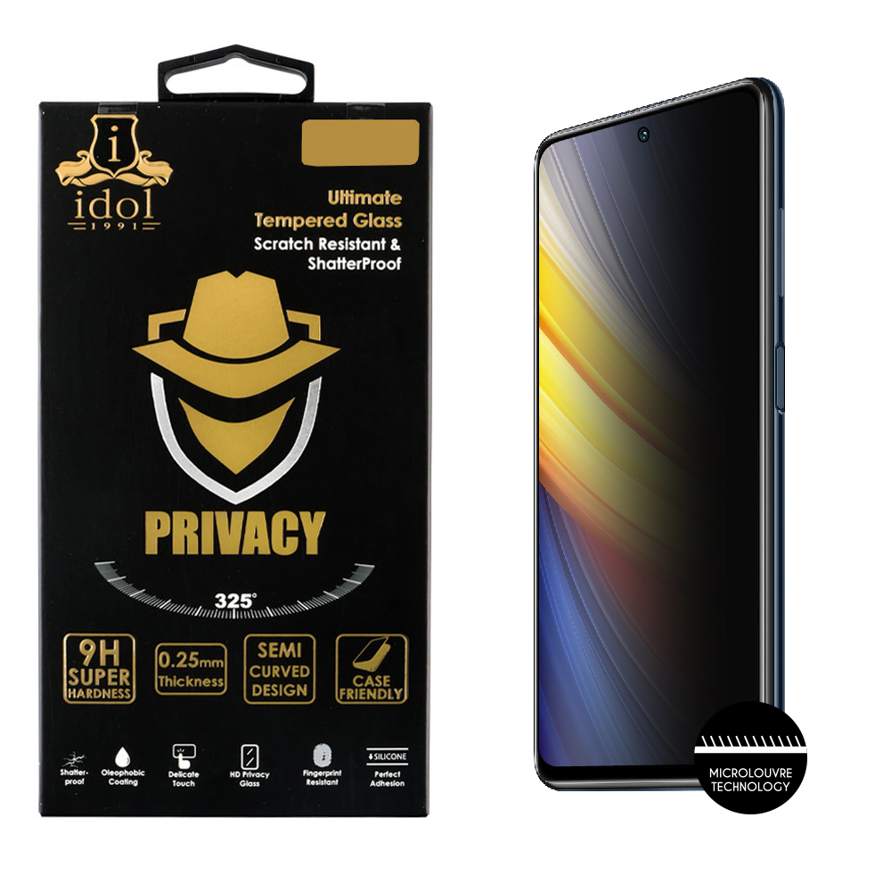 IDOL 1991 TEMPERED GLASS XIAOMI POCO X3/POCO X3 PRO 6.67" 9H 0.25mm PRIVACY ANTISPY SEMI CURVED FULL GLUE BLACK