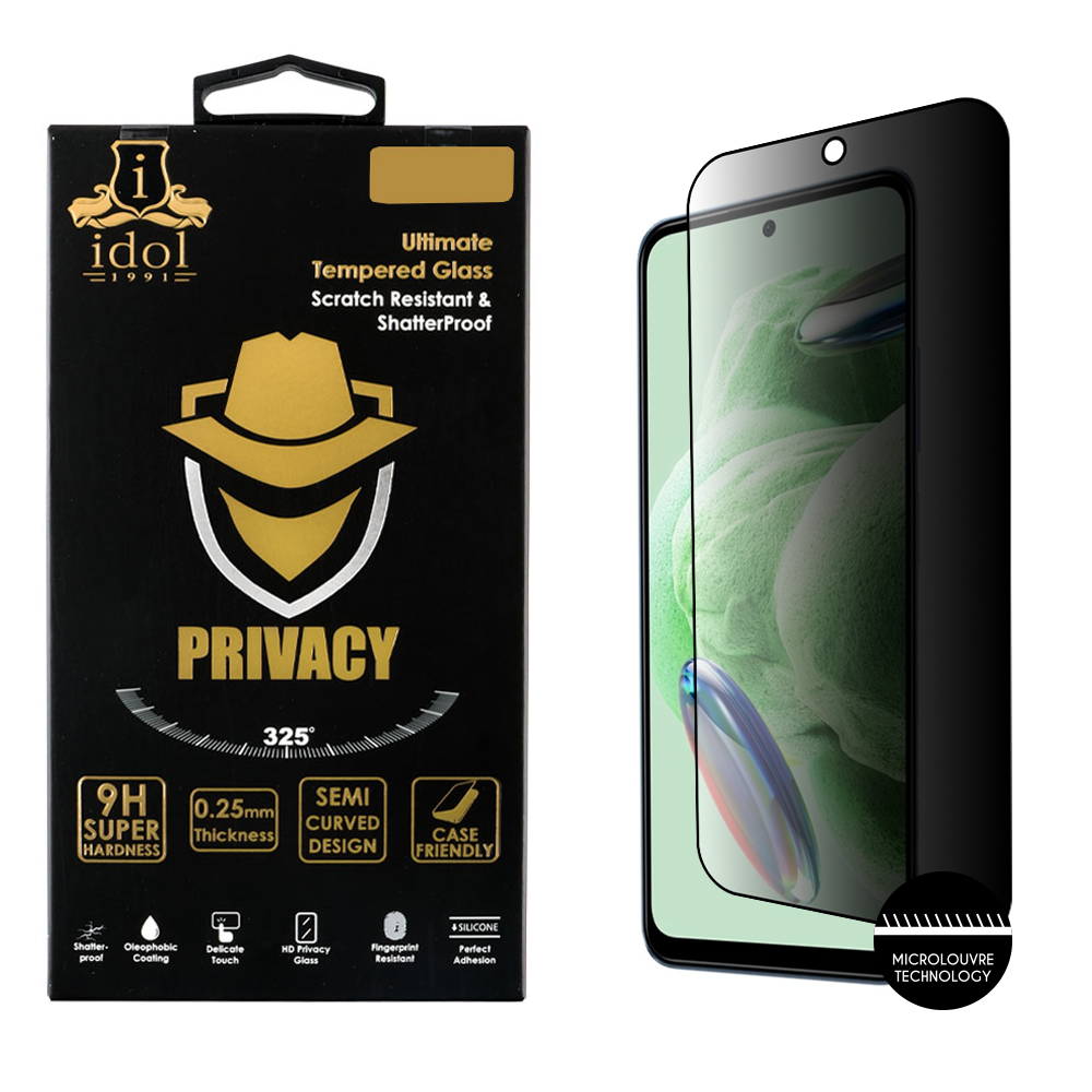 IDOL 1991 TEMPERED GLASS XIAOMI REDMI NOTE 12 4G/NOTE 12 5G 6.67" 9H 0.25mm PRIVACY ANTISPY SEMI CURVED FULL GLUE BLACK