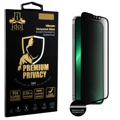 IDOL 1991 TEMPERED GLASS IPHONE 14 6.1" 9H 0.25mm PREMIUM PRIVACY ANTISPY SEMI CURVED FULL GLUE BLACK