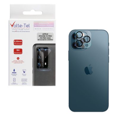 VOLTE-TEL TEMPERED GLASS IPHONE 13 PRO 6.1"/IPHONE 13 PRO MAX 6.7" 9H 0.25mm 3D CURVED FOR CAMERA TRANSPARENT-BLACK