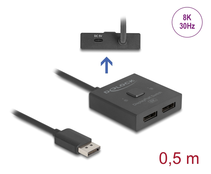 DELOCK DisplayPort switch 18906, 2 σε 1, bidirectional, 8K/30Hz, μαύρο - Image 3