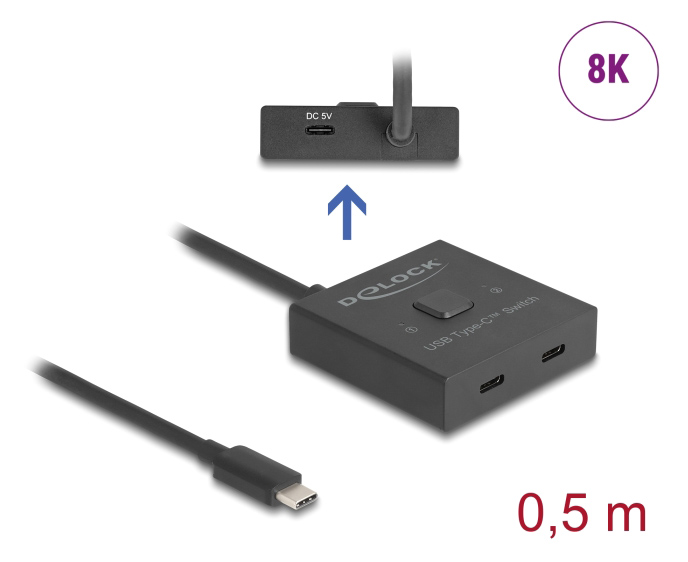 DELOCK USB-C switch 18911, 2 σε 1 bidirectional, 10Gbps, 8K, 100W, μαύρο - Image 3