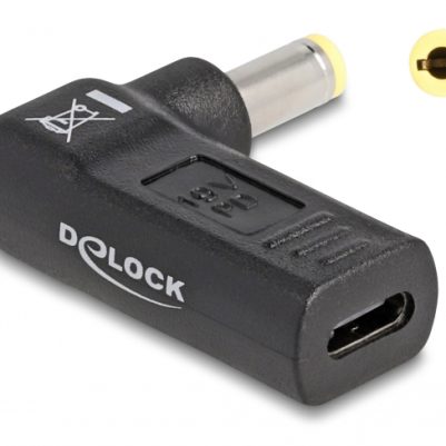 DELOCK αντάπτορας τροφοδοσίας 60011, USB-C σε 5.5x2.5mm, 90°, μαύρος