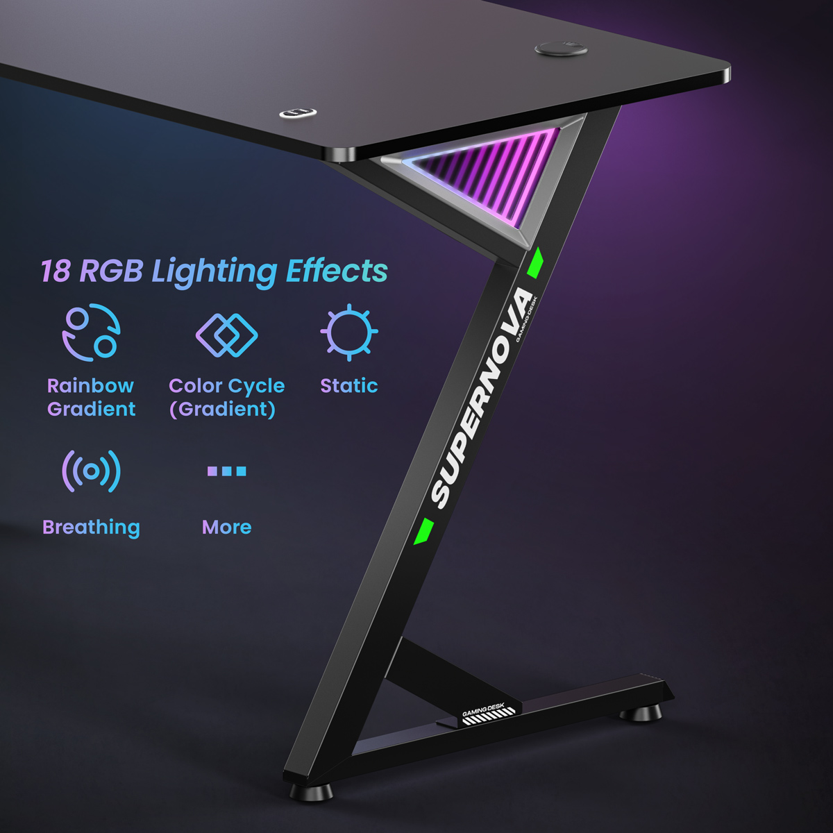 BRATECK gaming γραφείο GMD14-1 με RGB φωτισμό, 120x60x75cm, μαύρο - Image 3