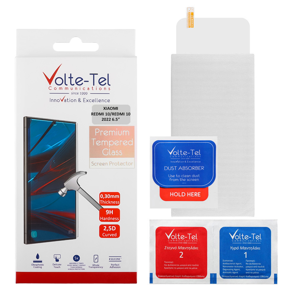 VOLTE-TEL TEMPERED GLASS XIAOMI REDMI 10/REDMI 10 2022 6.5" 9H 0.30mm 2.5D FULL GLUE
