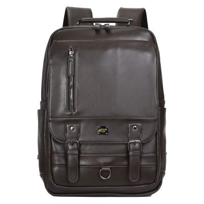 NSP N107 LUXURY ΤΣΑΝΤΑ ΠΛΑΤΗΣ/BACKPACK ΜΕ ΘΗΚΗ LAPTOP 16"/34L ΔΕΡΜΑΤΙΝΗ BROWN