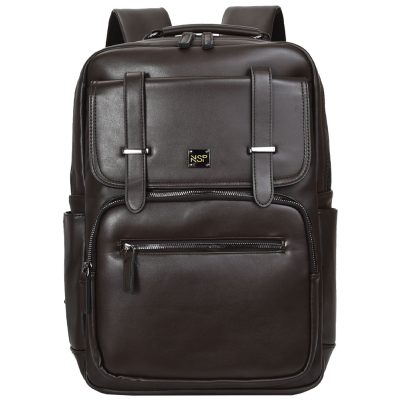 NSP N100 STYLER ΤΣΑΝΤΑ ΠΛΑΤΗΣ/BACKPACK ΜΕ ΘΗΚΗ LAPTOP 16"/29L ΔΕΡΜΑΤΙΝΗ BROWN