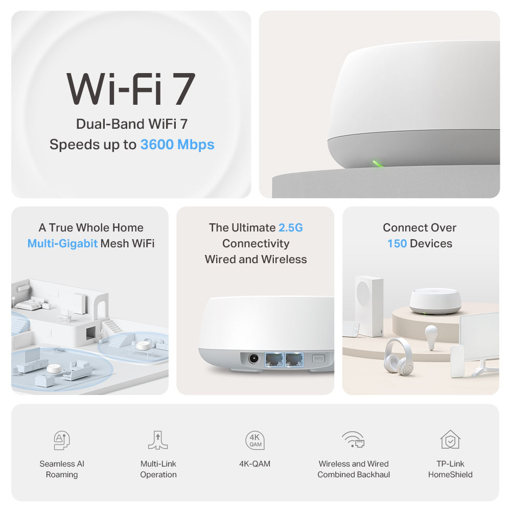 TP-LINK Home Mesh WiFi 7 System Deco BE25, 3600Mbps ΒΕ3600, V1.0 - Image 3