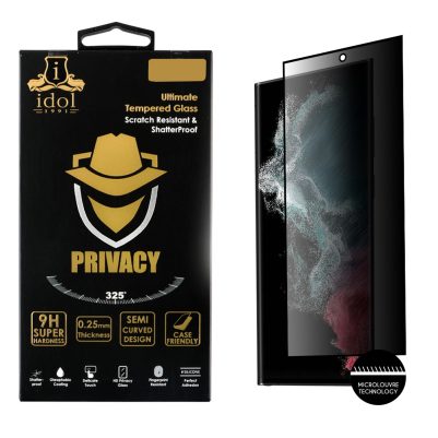 IDOL 1991 TEMPERED GLASS SAMSUNG S22 ULTRA 5G S908 6.8" 9H 0.25mm PRIVACY ANTISPY 3D SEMI CURVED EDGE GLUE BLACK