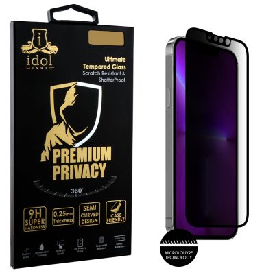 IDOL 1991 TEMPERED GLASS IPHONE 13 PRO/IPHONE 13 6.1" 9H 0.25mm PREMIUM PRIVACY ANTISPY SEMI CURVED FULL GLUE BLACK