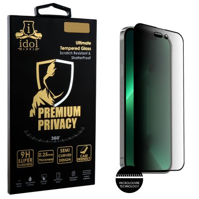 IDOL 1991 TEMPERED GLASS IPHONE 14 PRO MAX 6.7" 9H 0.25mm PREMIUM PRIVACY ANTISPY SEMI CURVED FULL GLUE BLACK