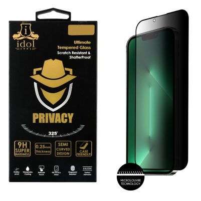 IDOL 1991 TEMPERED GLASS IPHONE 14 6.1" 9H 0.25mm PRIVACY ANTISPY SEMI CURVED FULL GLUE BLACK