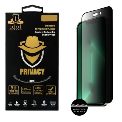 IDOL 1991 TEMPERED GLASS IPHONE 14 PRO 6.1" 9H 0.25mm PRIVACY ANTISPY SEMI CURVED FULL GLUE BLACK