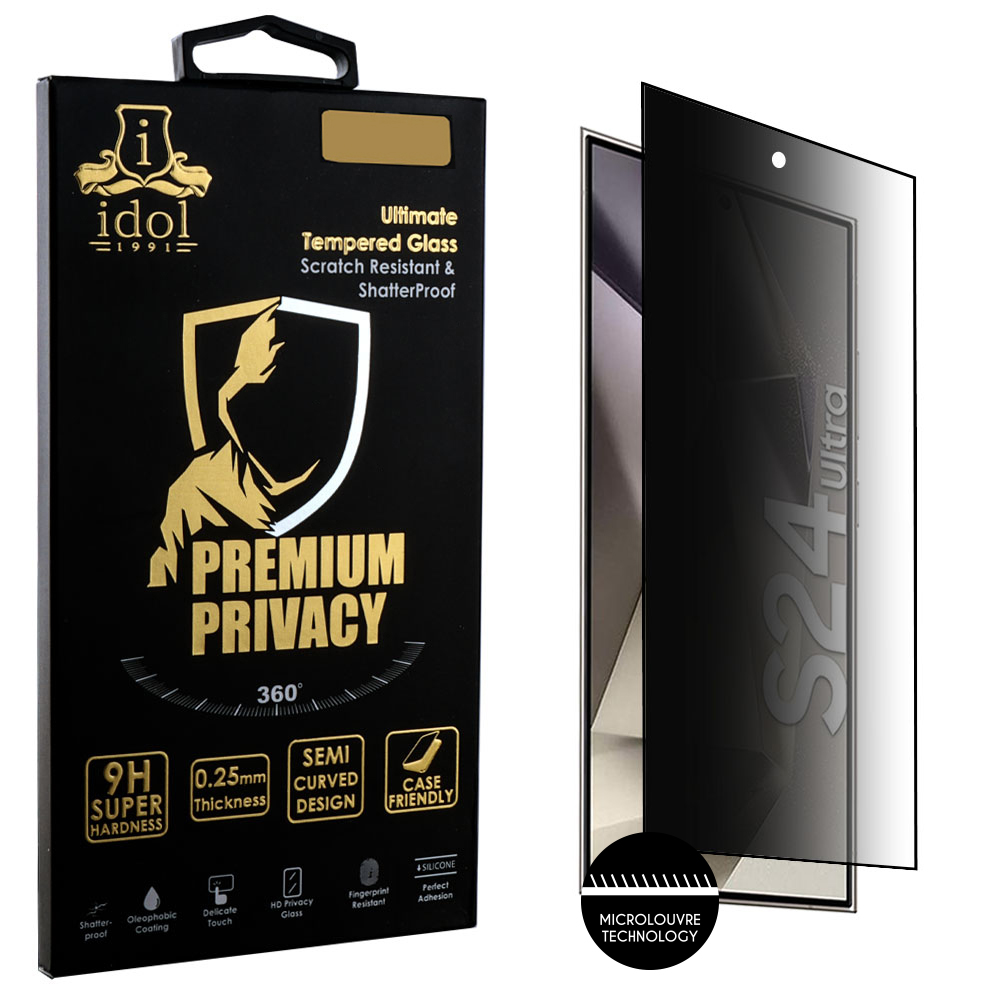 IDOL 1991 TEMPERED GLASS SAMSUNG S24 ULTRA 5G 6.8" 9H 0.25mm PREMIUM PRIVACY ANTISPY SEMI CURVED FULL GLUE BLACK