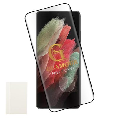 IDOL 1991 TEMPERED GLASS SAMSUNG S21 ULTRA 5G 6.8" 9H 0.30mm GLAMOUR FULL COVER 3D FULL GLUE FINGER UNLOCK BLACK+SQUEEZY CARD