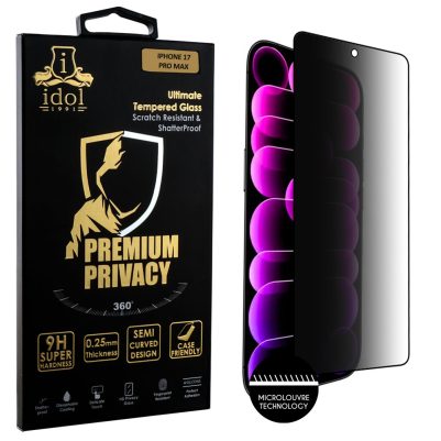 IDOL 1991 TEMPERED GLASS IPHONE 17 PRO MAX 6.9" 9H 0.25mm PREMIUM PRIVACY ANTISPY SEMI CURVED FULL GLUE BLACK