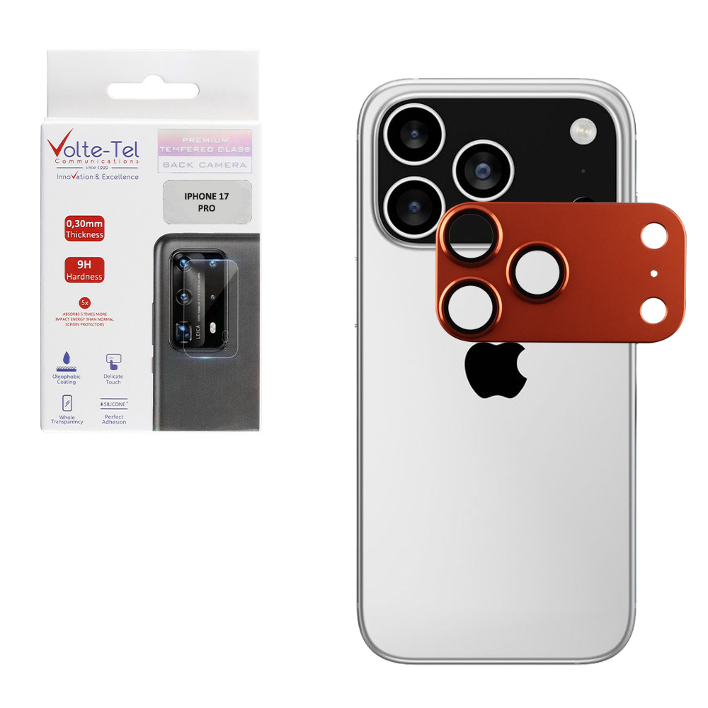 VOLTE-TEL CAMERA GLASS COVER IPHONE 17 PRO 6.3" 9H 0.30MM 3D AR ALUMINIUM-ELECTROPLATING FRAME ORANGE