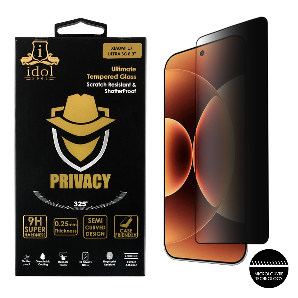 IDOL 1991 TEMPERED GLASS XIAOMI 17 ULTRA 5G 6.9" 9H 0.25mm PRIVACY ANTISPY SEMI CURVED FINGER UNLOCK FULL GLUE BLACK