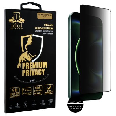 IDOL 1991 TEMPERED GLASS XIAOMI 17 ULTRA 5G 6.9" 9H 0.25mm PREMIUM PRIVACY ANTISPY SEMI CURVED FINGER UNLOCK FULL GLUE BLACK