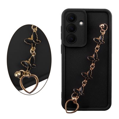 VOLTE-TEL ΘΗΚΗ SAMSUNG S26 5G 6.3" SILICON TPU WITH STRAP FULL CAMERA PROTECTION BLACK WITH BLACK BUTTERFLIES