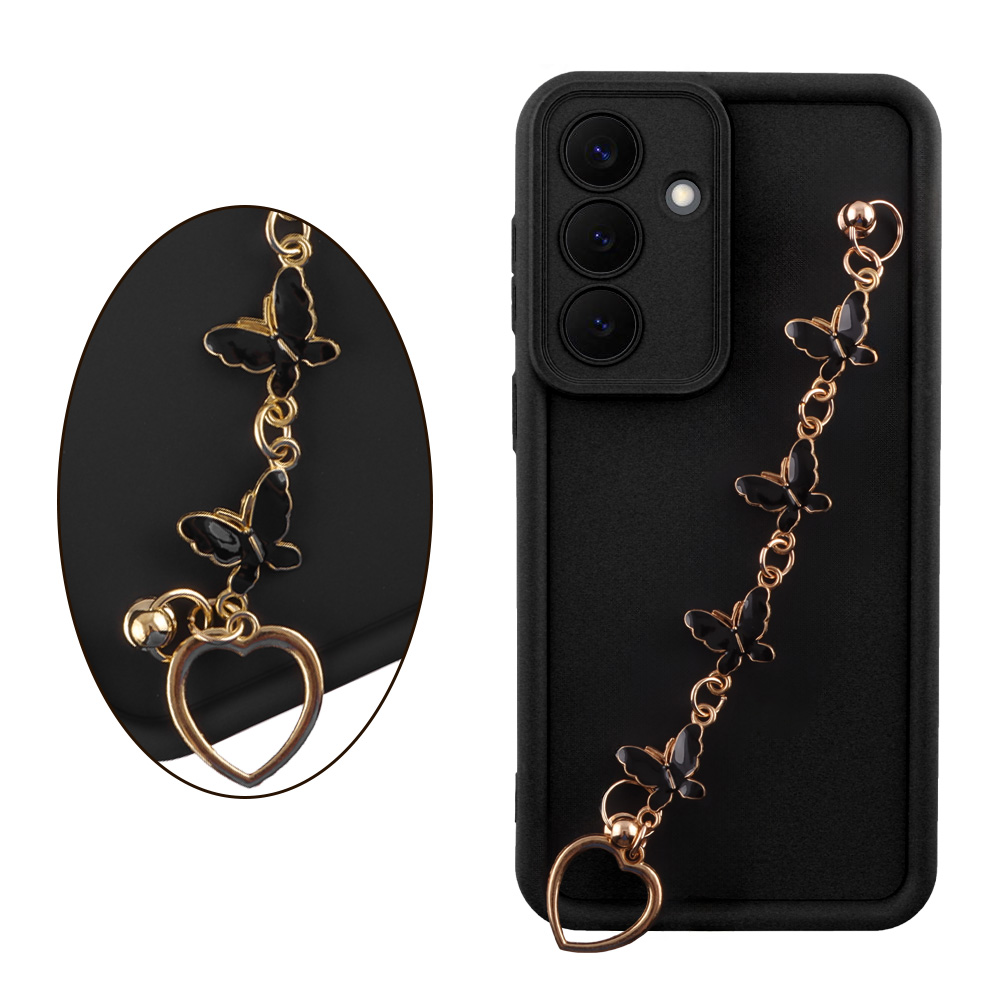 VOLTE-TEL ΘΗΚΗ SAMSUNG S26 5G 6.3" SILICON TPU WITH STRAP FULL CAMERA PROTECTION BLACK WITH BLACK BUTTERFLIES