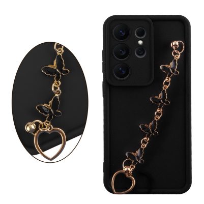 VOLTE-TEL ΘΗΚΗ SAMSUNG S26 ULTRA 5G 6.9" SILICON TPU WITH STRAP FULL CAMERA PROTECTION BLACK WITH BLACK BUTTERFLIES