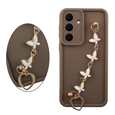 VOLTE-TEL ΘΗΚΗ SAMSUNG S26 PLUS 5G S931 6.7" SILICON TPU WITH STRAP FULL CAMERA PROTECTION BROWN WITH WHITE BUTTERFLIES