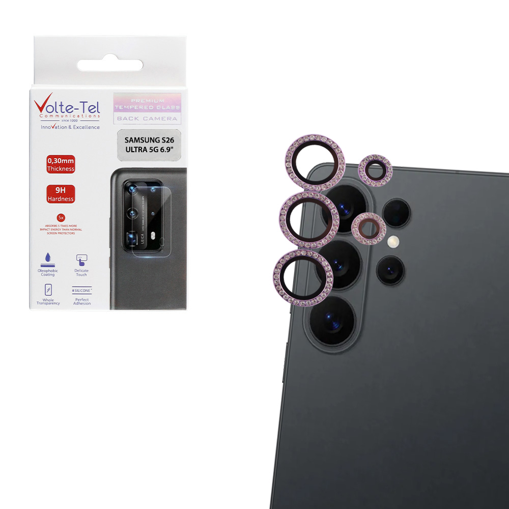 VOLTE-TEL CAMERA GLASS COVER SAMSUNG S26 ULTRA 5G 6.9" 9H 0.33MM EASY APPLICATION WITH STRASS LIGHT PURPLE