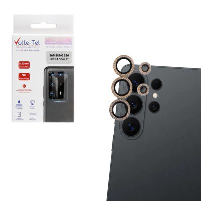 VOLTE-TEL CAMERA GLASS COVER SAMSUNG S26 ULTRA 5G 6.9" 9H 0.33MM EASY APPLICATION WITH STRASS TITANIUM GOLD