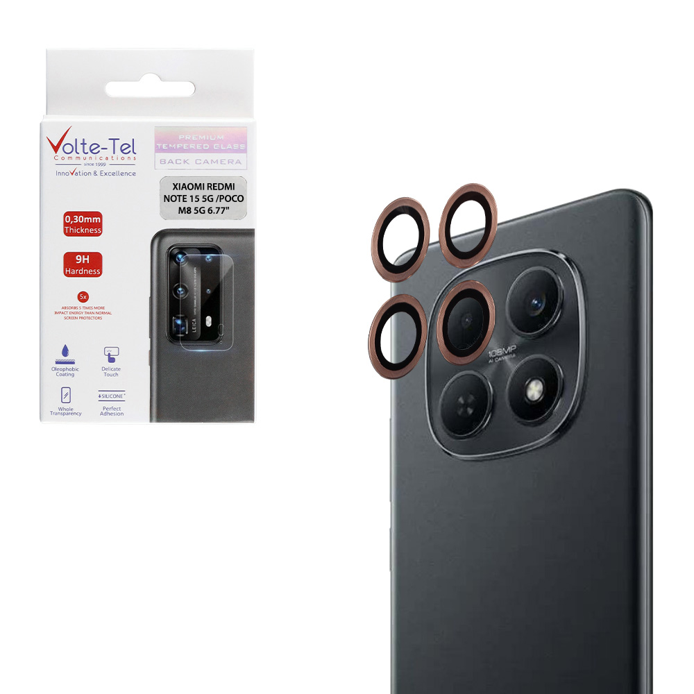 VOLTE-TEL CAMERA GLASS COVER XIAOMI REDMI NOTE 15 5G /POCO M8 5G 6.77" 9H 0.30MM EASY APPLICATION GOLD