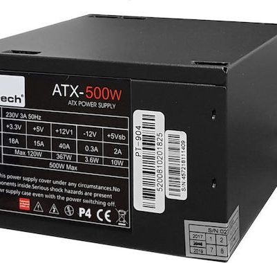 Powertech 500W Μαύρο Τροφοδοτικό Υπολογιστή Full Wired PT-904