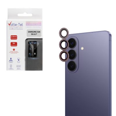 VOLTE-TEL CAMERA GLASS COVER SAMSUNG S26 5G 6.3" 9H 0.33MM EASY APPLICATION WITH STRASS DARK PURPLE