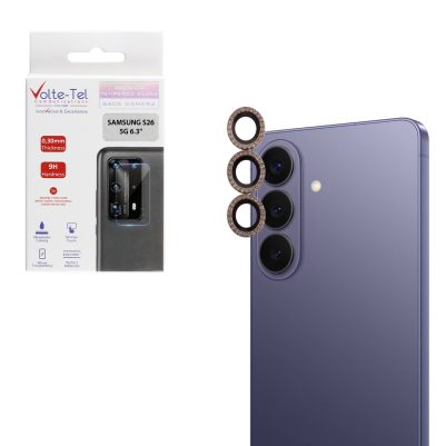 VOLTE-TEL CAMERA GLASS COVER SAMSUNG S26 5G 6.3" 9H 0.33MM EASY APPLICATION WITH STRASS TITANIUM GOLD