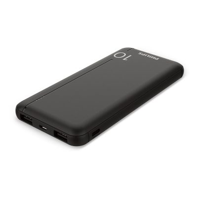 PHILIPS POWER POWER BANK DLP1810CB 10000mAh OUTPUT USB-C 5V-3A/USB-A 5V-2.1A ΜΕ ΕΝΣΩΜΑΤΩΜΕΝΑ ΚΑΛΩΔΙΑ USB-C,USB-A BLACK