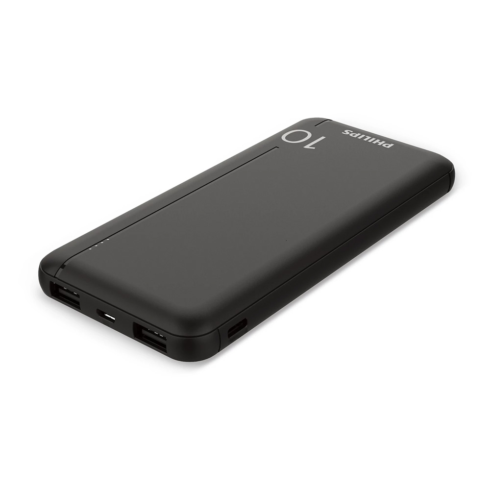 PHILIPS POWER POWER BANK DLP1810CB 10000mAh OUTPUT USB-C 5V-3A/USB-A 5V-2.1A ΜΕ ΕΝΣΩΜΑΤΩΜΕΝΑ ΚΑΛΩΔΙΑ USB-C,USB-A BLACK