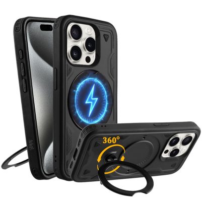 IDOL 1991 ΘΗΚΗ IPHONE 15 PRO MAX 6.7" ARMOR TPU HYPER MAGSAFE STAND CAMERA GUARD BLACK