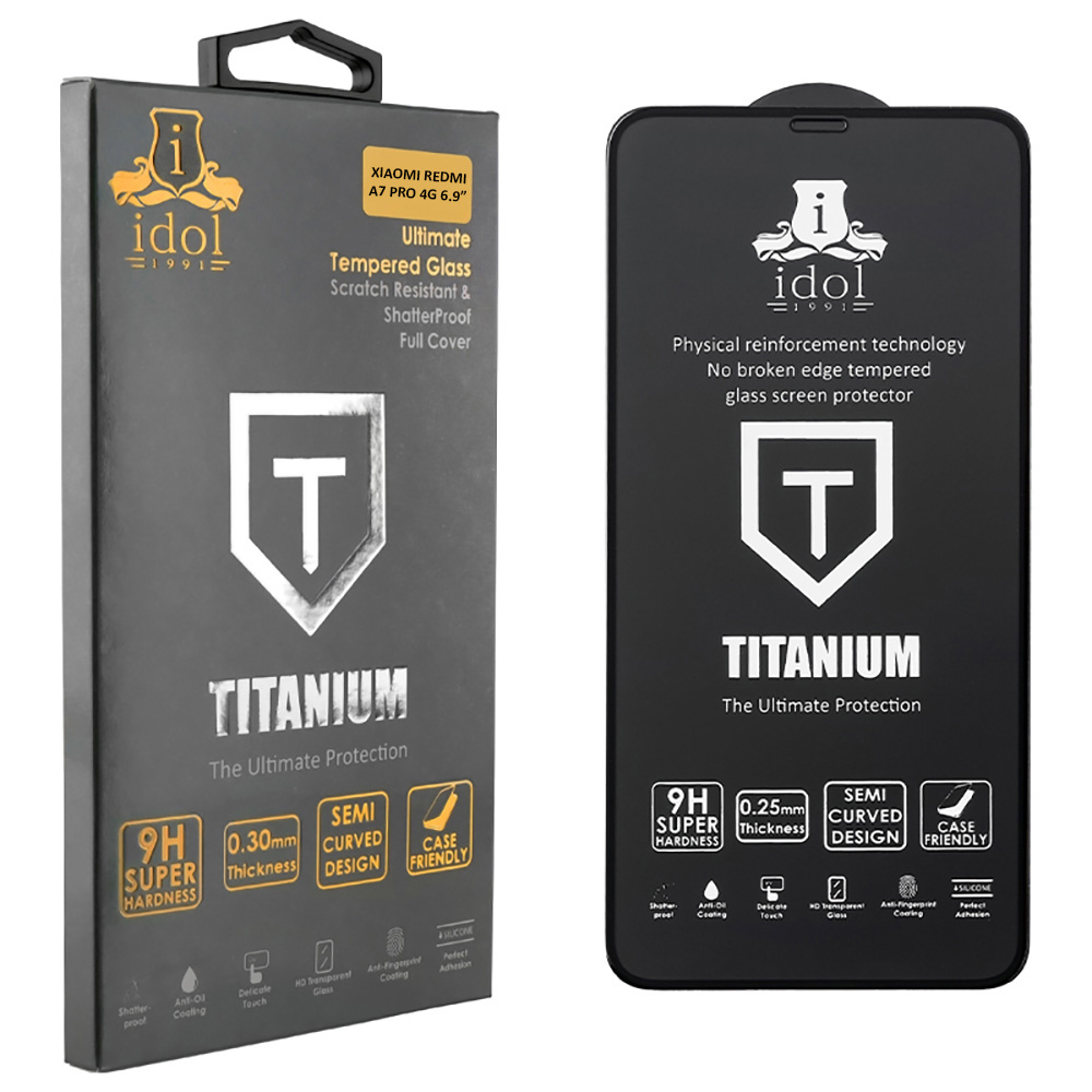 IDOL 1991 TEMPERED GLASS XIAOMI REDMI A7 PRO 4G 6.9" 9H 0.25mm TITANIUM SEMI CURVED FULL GLUE BLACK
